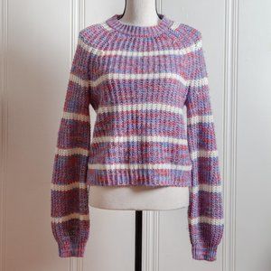 Striped knit puff sleeve sweater